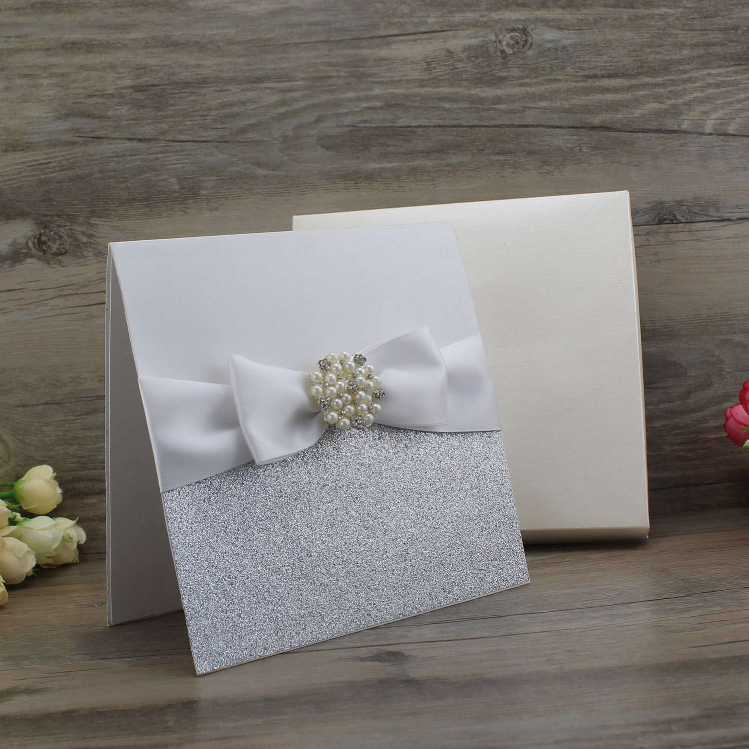 Half Fold Glitter Invitation Card with Paper Box Wedding Invitation Decoration Customized 